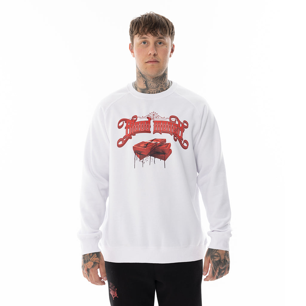 WHITE BLOOD MONEY CREW NECK